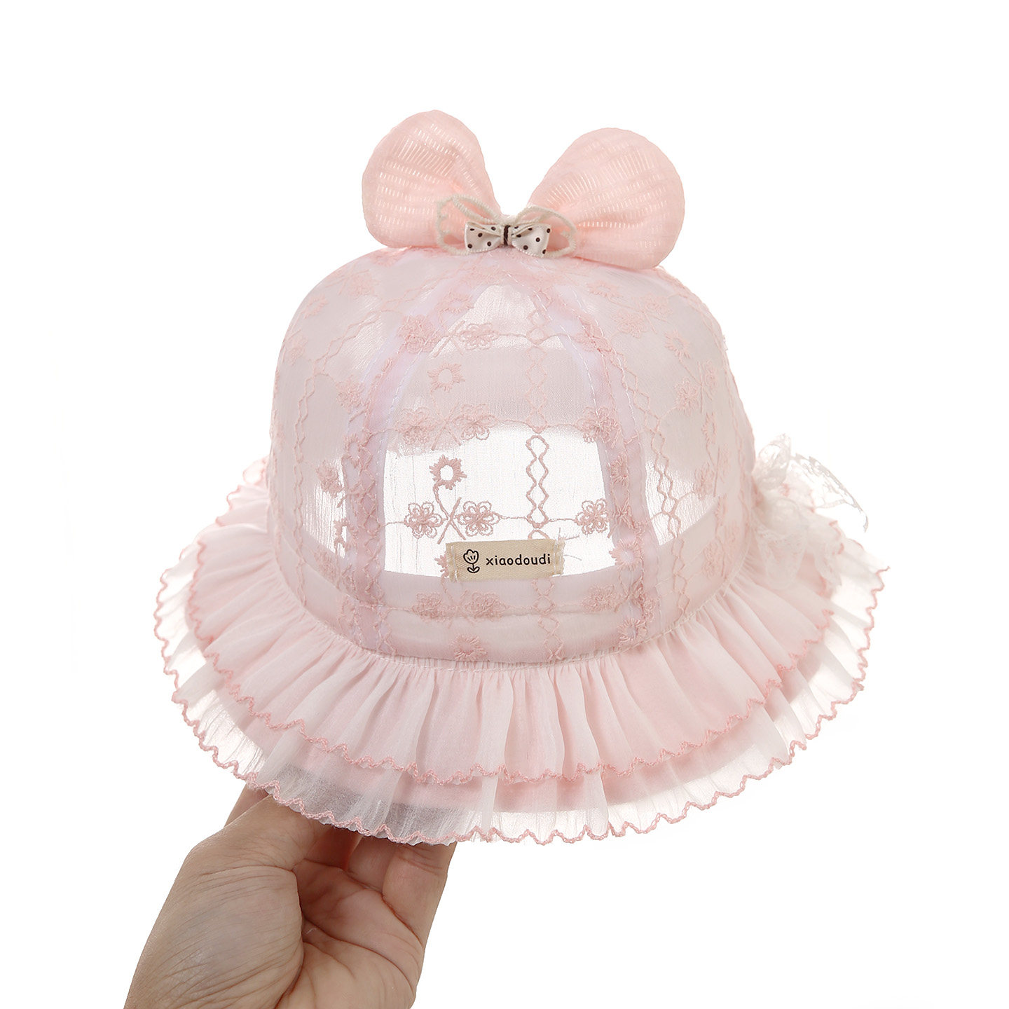 超薄双层花边婴儿帽子春秋薄款夏季婴幼儿宝宝防晒帽遮阳帽盆帽