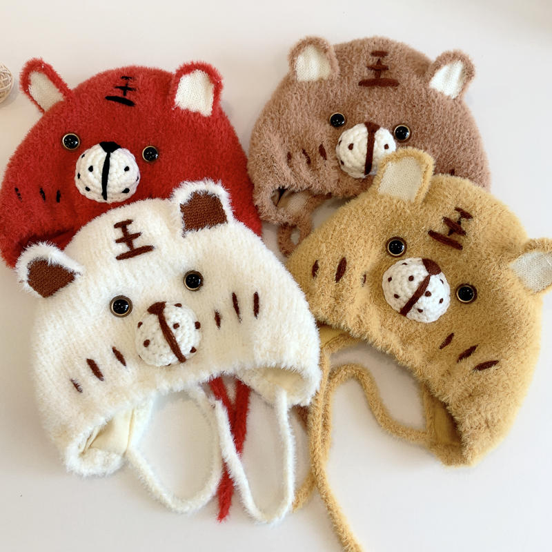 虎头毛绒婴儿帽子秋冬保暖帽