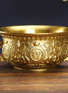 古玩收藏如意聚宝盆摆件铜碗铜香炉铜缸铜器工艺品家居收藏礼品