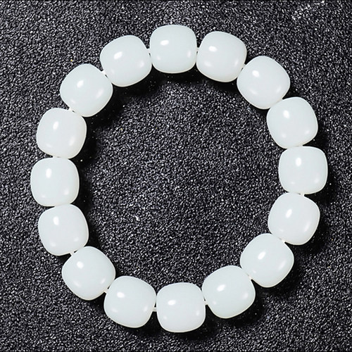 新疆大师张亚龙作品和田玉羊脂白玉油膏料老型珠手链A 卡13