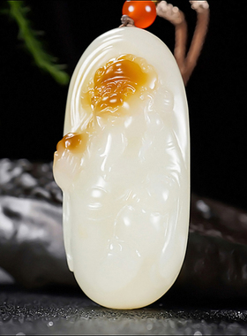 新疆大师张亚龙作品和田玉且末金山料糖白玉财神挂件38.28克