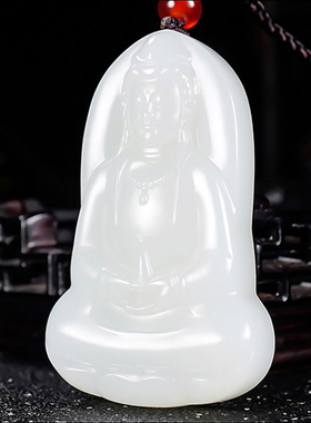 新疆大师冯立辉作品和田玉过灯羊脂白玉观音挂件33.36克