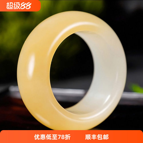新疆大师冯立辉作品和田玉且末糖羊脂白玉扳指戒指8.82克内径18mm