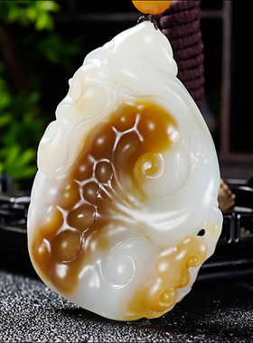 大师郭磊作品 新疆和田玉金山料糖羊脂白玉如意挂件60.37克