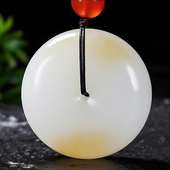 新疆大师冯立辉作品和田玉且末金山料糖羊脂白玉平安扣26.73克