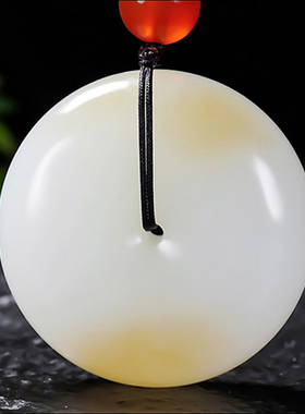 新疆大师冯立辉作品和田玉且末金山料糖羊脂白玉平安扣26.73克