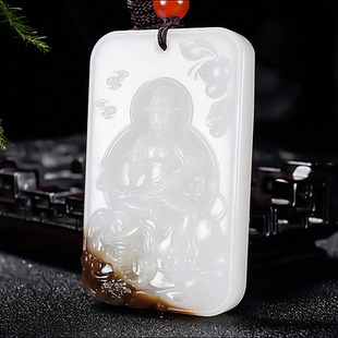 新疆冯立辉作品和田玉且末金山料一口糖羊脂白玉普贤菩萨71.65克