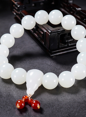 新疆大师张亚龙作品和田玉羊脂白玉圆珠手链50.24克 卡12