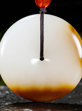 新疆大师郭磊作品和田玉且末料一口糖羊脂白玉平安扣挂件23.55克