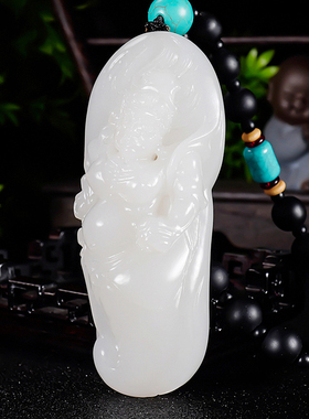 新疆大师张亚龙作品 新疆和田玉羊脂玉武将守护把件166.15克