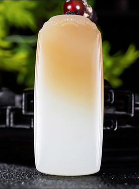 新疆大师郭磊作品和田玉糖羊脂白玉且末金山料平安无事牌27.52克