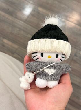 日本正品灰色kitty包包挂件可爱毛绒卡通玩偶钥匙扣挂饰礼物装饰