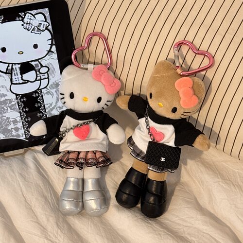 日本新款可爱长腿kitty毛绒挂件裙子换装娃衣ins风玩偶挂饰包钥匙
