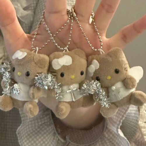 日本咖色hellokitty小天使宝宝挂件手拿花花可爱车包包挂饰PP棉填