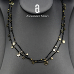 希腊MG订单小众复古手工锤痕金币天然石镀18K金项链 AD25S112311