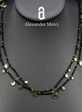 希腊MG订单小众复古手工锤痕金币天然石镀18K金项链 AD25S112311