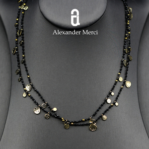 希腊MG订单小众复古手工锤痕金币天然石镀18K金项链 AD25S112311