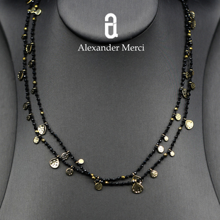 希腊MG订单小众复古手工锤痕金币天然石镀18K金项链 AD25S112311