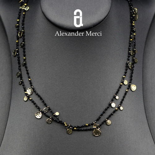 希腊MG订单小众复古手工锤痕金币天然石镀18K金项链 AD25S112311