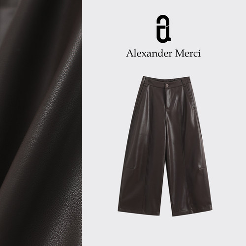 【暗夜柔光】秋冬直筒宽松复古九分高腰配皮带皮裤D25T112501