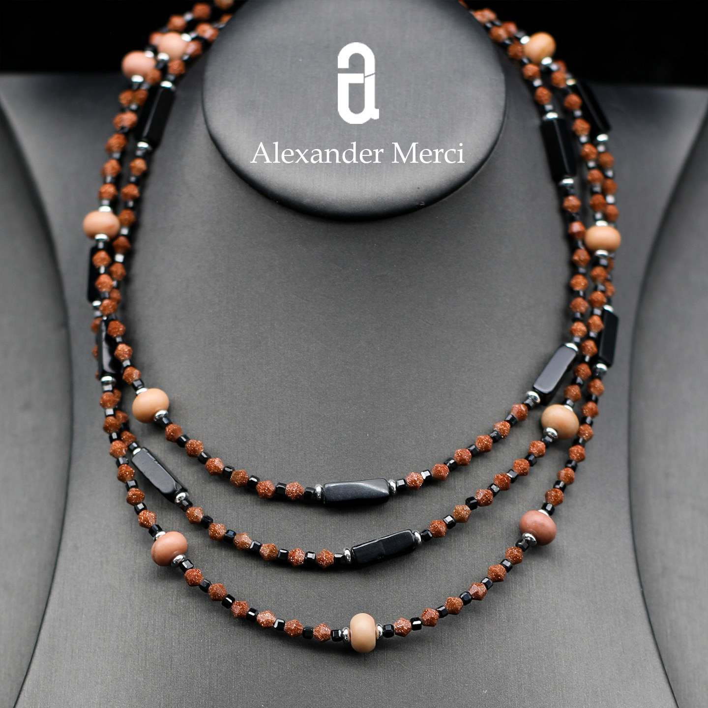 希腊专柜订单纯天然金沙石珊瑚珠长款两带毛衣链 AD25S120905