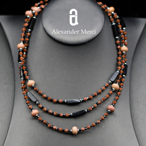 希腊单金沙石珊瑚珠可带两圈毛衣链 AD25S120905