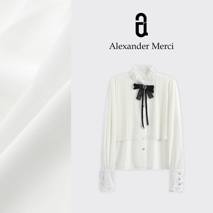 撞色蝴蝶结钉钻白色衬衫 法式 D25T112308 财阀千金