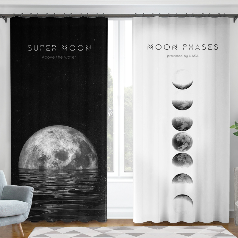 黑白色简约现代北欧风格棉麻窗帘客厅卧室飘窗月球工作室遮光窗帘