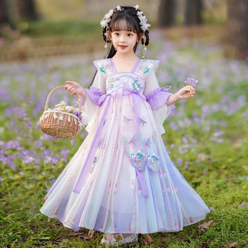女童夏季汉服腰间双蝴蝶结连衣裙