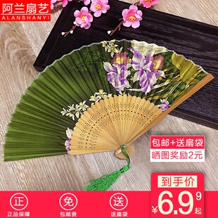 日本日式和风小绢扇子折叠真丝手绘女扇中国风古典古风折扇红梅花