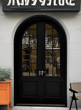 法式复古铁艺圆弧对开门玻璃门服装店咖啡店网红门商铺拱形双开门