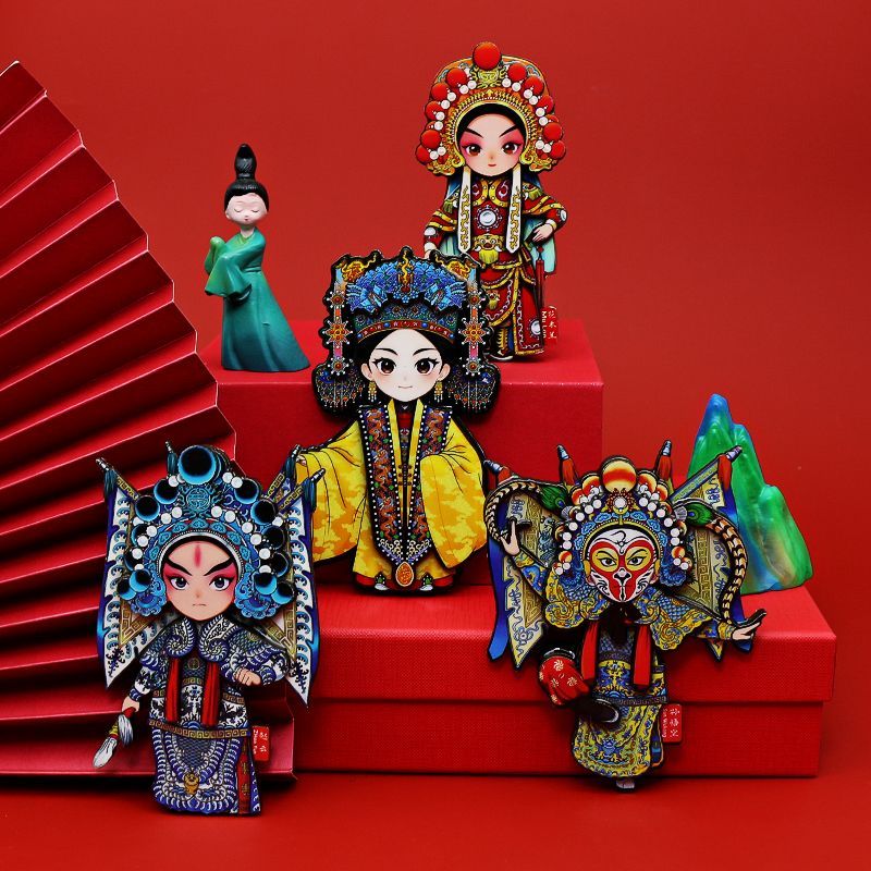 木质京剧脸谱冰箱贴中国风礼品Q版磁贴送老外穆桂英关羽杨贵妃