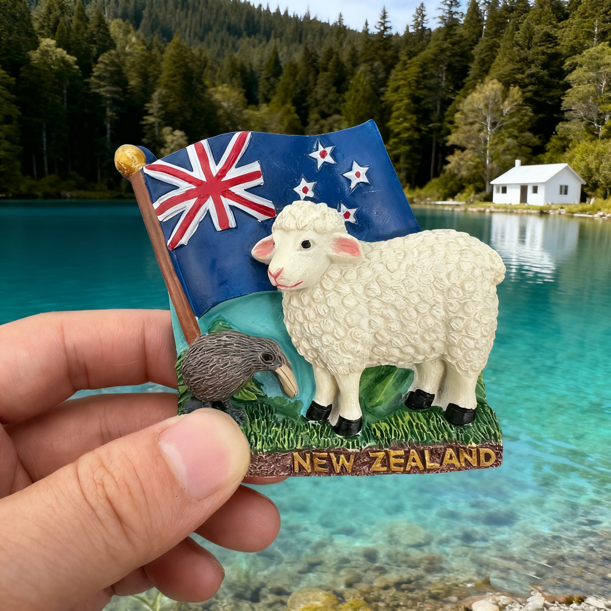原创版权设计新西兰国旗绵羊几维鸟树脂磁吸冰箱贴纪念品摆件手绘