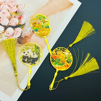 金属北京长城创意镂空书签扇文创