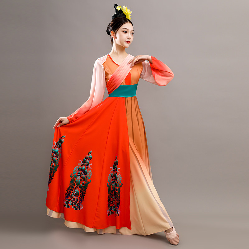 新款古典舞演出服长裙仙女中国风女飘逸现代舞蹈服装开场扇子伞舞