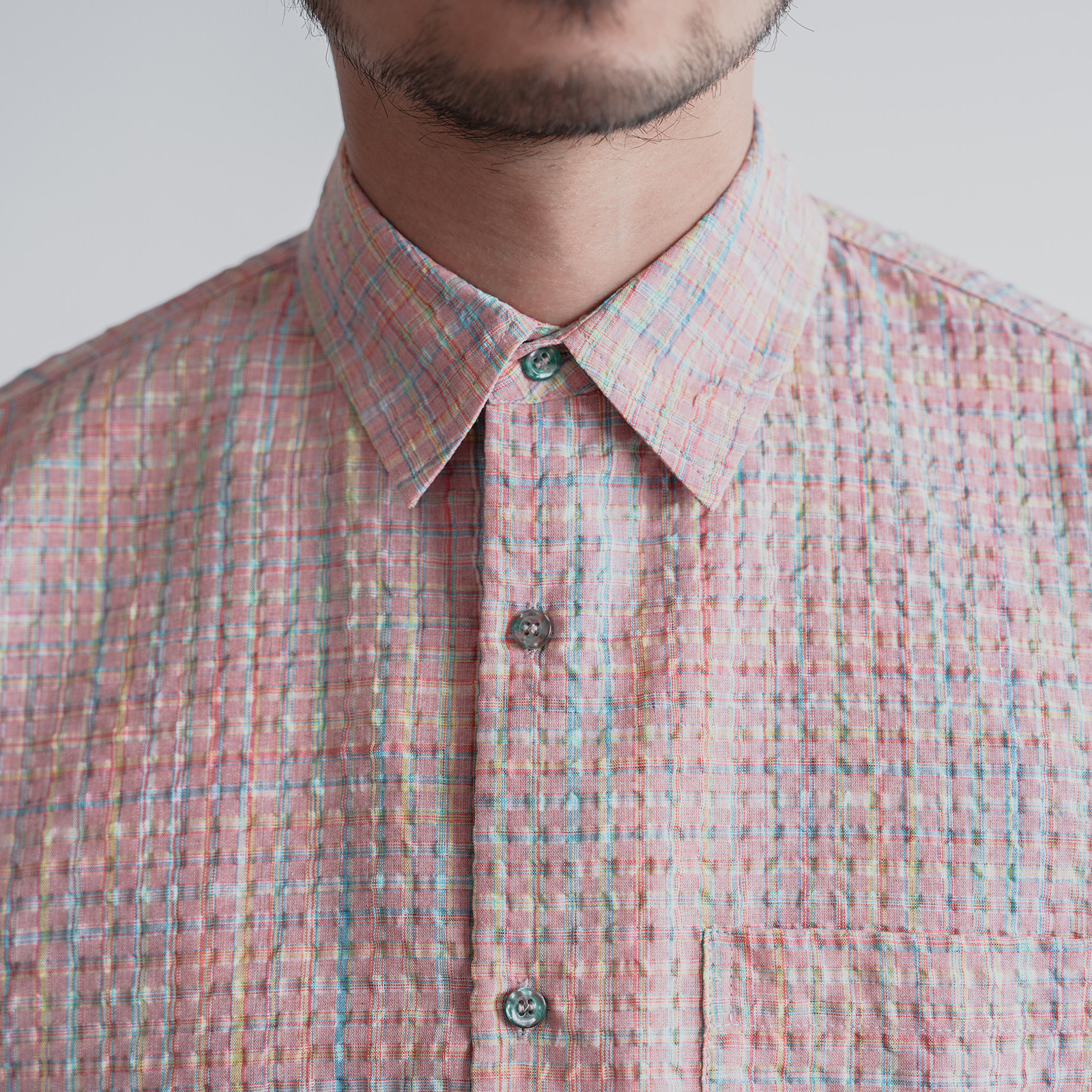 雾撞山野粉色泡泡肌理衬衣男春季新款情侣日系清新少年感穿搭衬衫