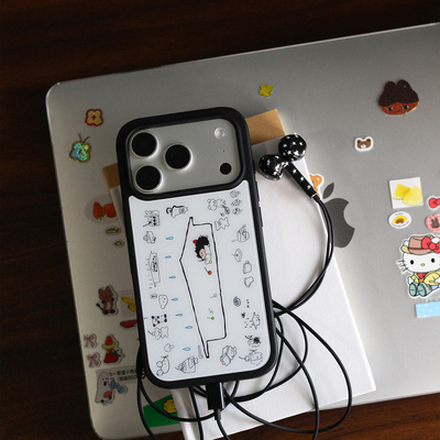 omatl原创手绘涂鸦合集 pc磨砂黑边磁吸手机壳 适用于苹果iphone17promax