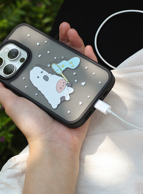 omatl原创捕星星  亚克力磨砂背板大孔黑色手机壳适用于苹果iphone