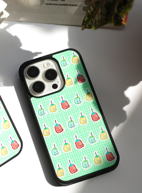 omatl原创格纹彩椒 pc磨砂黑边磁吸手机壳 适用于苹果iphone131415promax