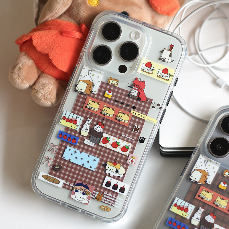 omatl原创古早拼贴猫咪咖啡屋 imd手机壳 适用于苹果iphone