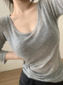 大U领宽松显瘦罩衫 鱼没放纯欲慵懒随意长袖 T恤衫 轻薄微透性感打底