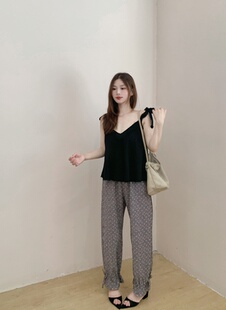 【5折 不退换】鱼没放自然系毛边流苏亚麻上衣质感V领绑带背心