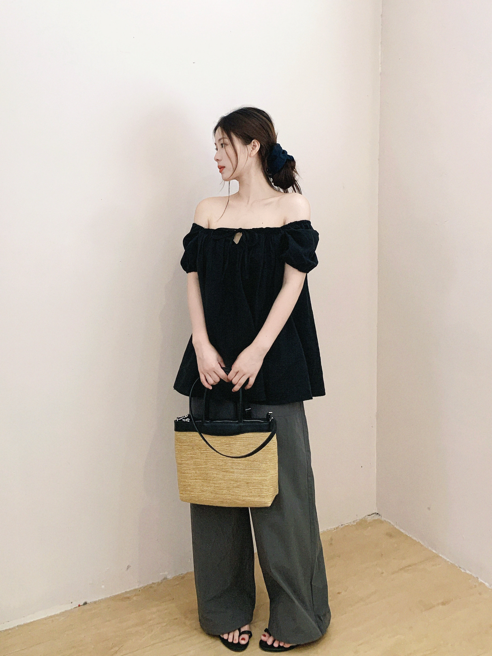 鱼没放 无束缚感自由裤 两色自留 超薄进口棉抽绳绑带束腿直筒裤