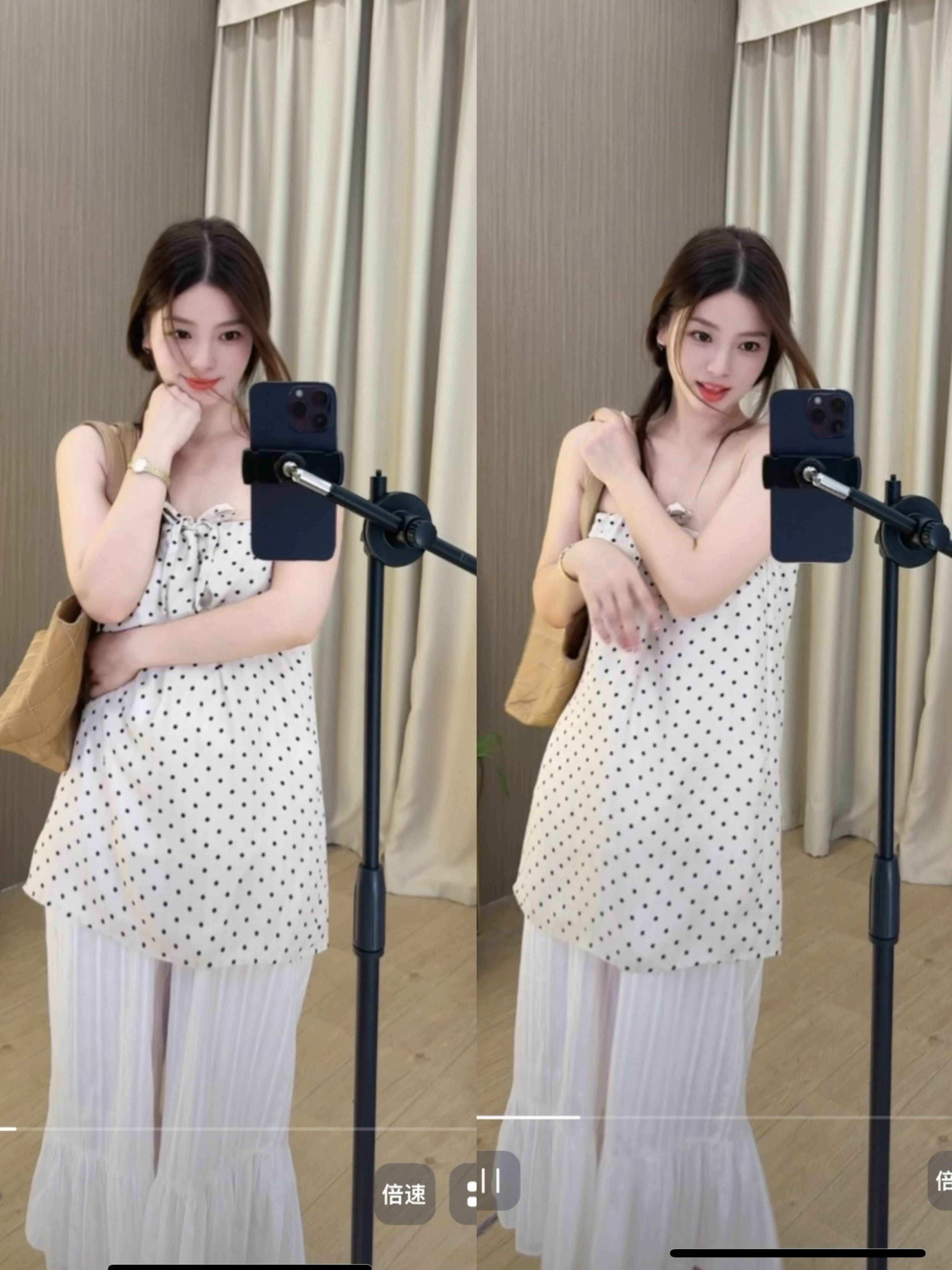 鱼没放 2个版本 复古波点半身裙 系带直筒中长款半裙