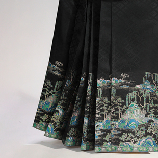 衡庐明制汉服女仿螺钿山水秋冬日常妆花织金马面裙面料定制现货