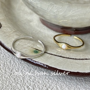 lulu 韩国通体S925纯银澳宝彩石戒指女INS简约百搭小众设计关节戒