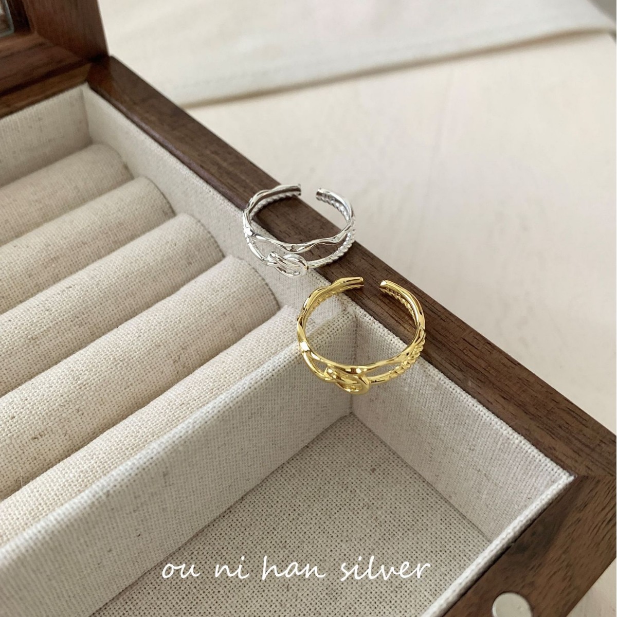 lulu 韩国S925纯银双层缠绕爱心戒指女ins小众设计感轻奢风食指环