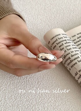 lulu 韩国S925纯银英文字母宽面戒指女ins风小众设计时尚气质指环