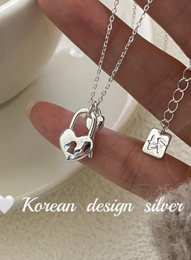 韩国东大门银饰 S925纯银爱心锁头创意简约项链 小众设计ins