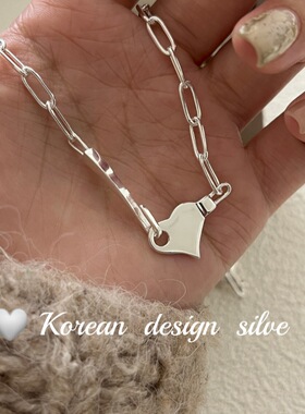 韩国ins风东大门秋冬新款饰品 S925纯银小众设计爱心形钩子项链女